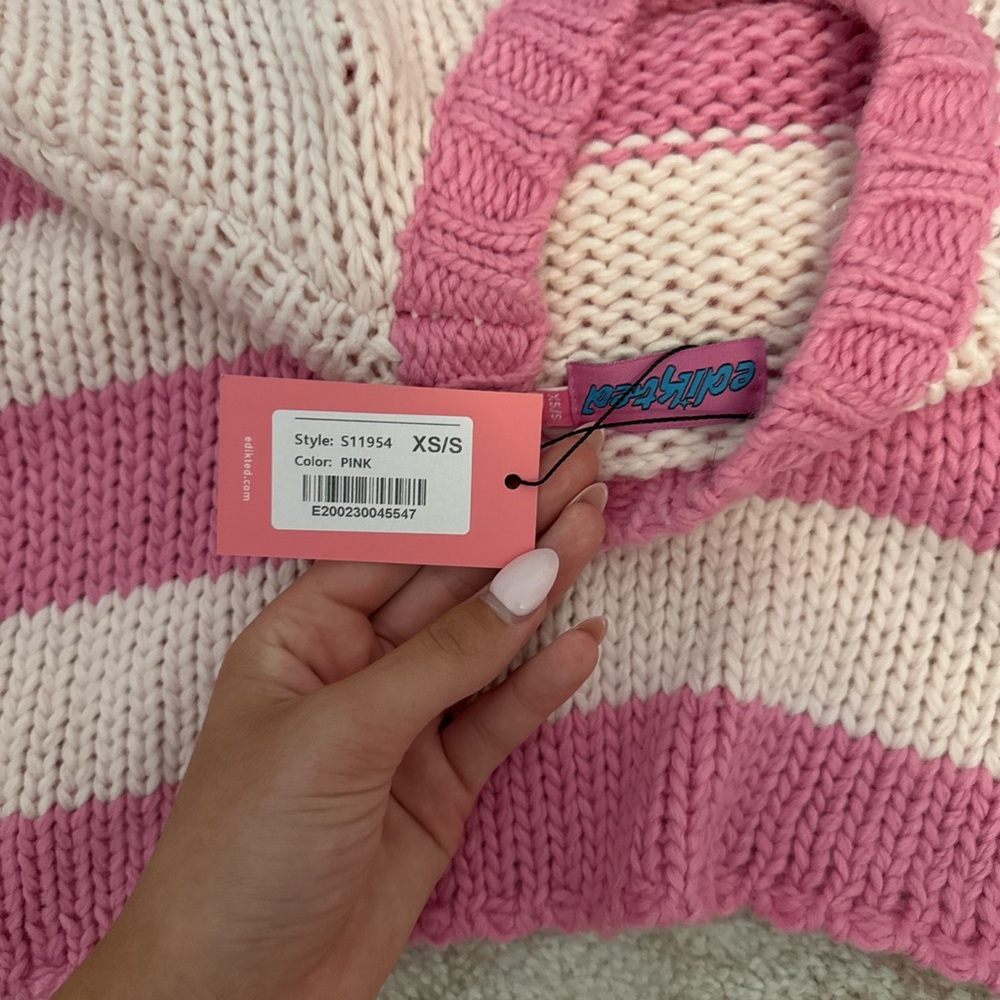 Edikted Pink Off-the-Shoulder Sweater with Bold Stripes